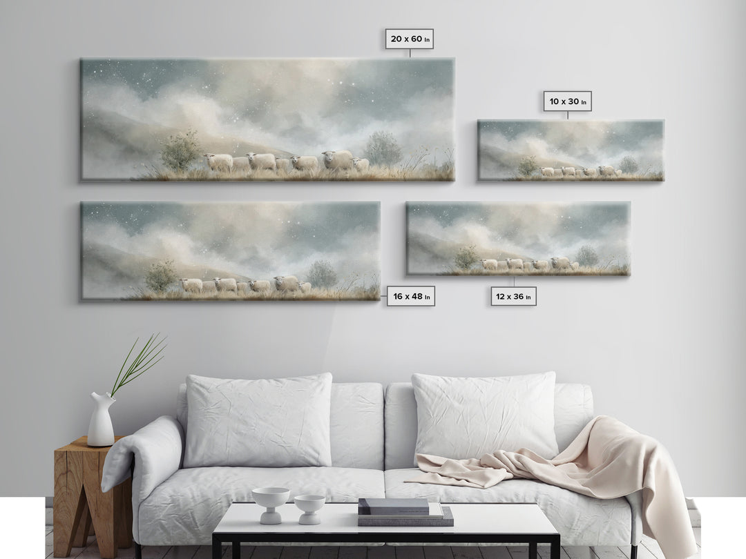 Heavenly Flock , Framed Canvas Print, Panoramic Art, Christian Wall Art, Christian Art Canvas, Christian Christmas Art, Subtle Christian Ar