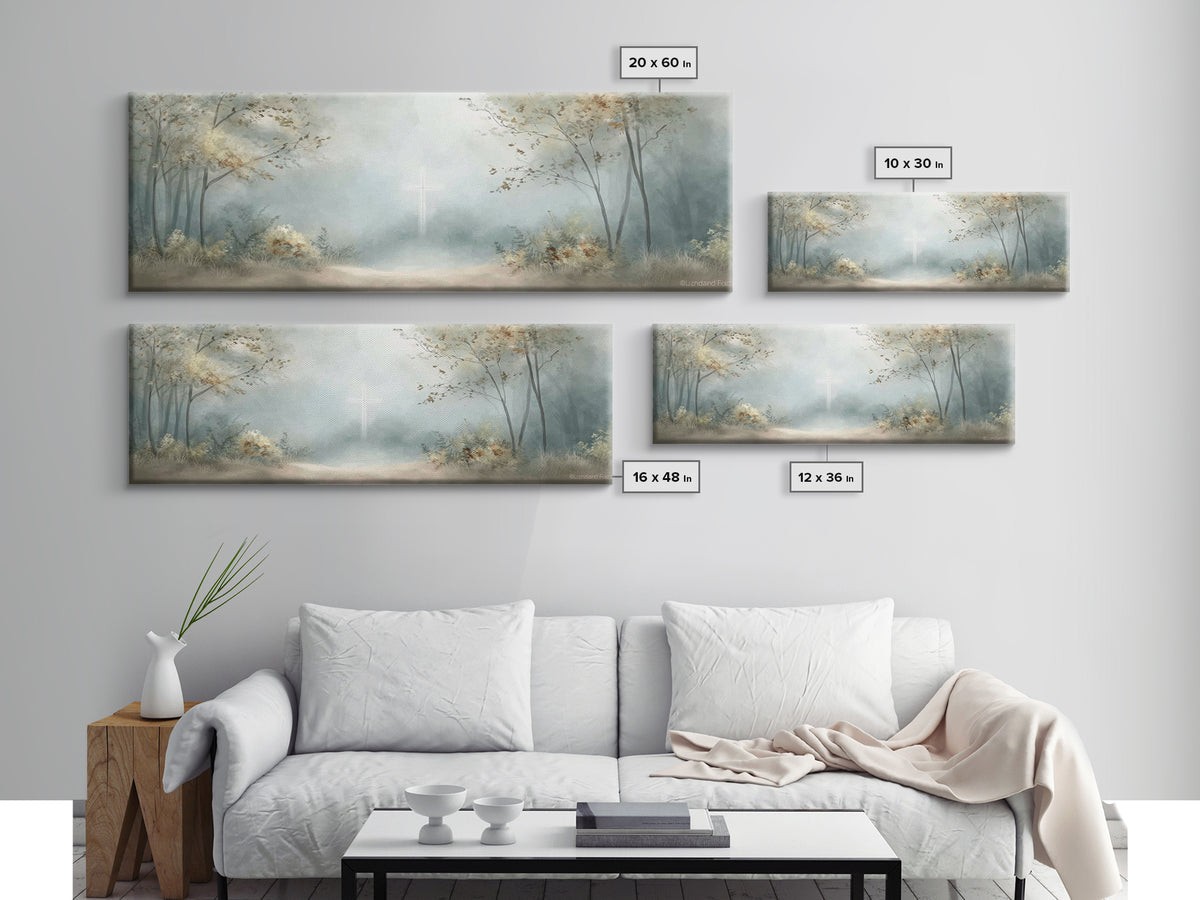 Gentle Morning Cross | Framed Canvas Print | Panoramic Wall Art | Christian Art Canvas | Christian Wall Art | Jesus Painting | Christian De