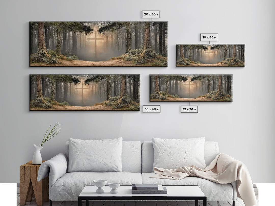Heavenly Forest Glow, Framed Canvas Print, Panoramic Painting, Christian Wall Art, Christian Canvas, Jesus Painting, Modern Christian Art