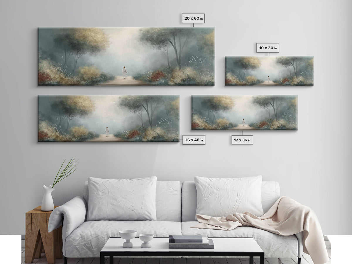 Sacred Path Wanderer | Framed Canvas Print | Panoramic Wall Art | Christian Art Canvas | Jesus Painting | Christian Wall Art | Christian Ar