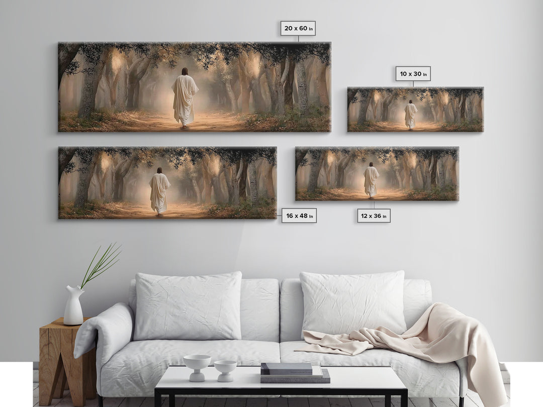 Holy Woodland Journey, Framed Canvas Print, Panoramic Art, Christian Wall Art, Jesus Painting, Christian Art Canvas, Christian Christmas Ar