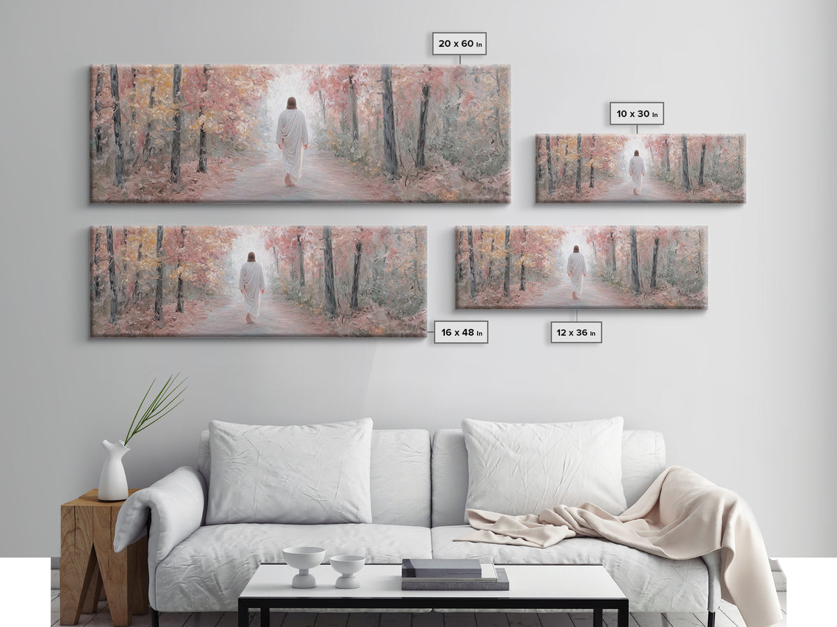 Radiant Grove Walk - Framed Canvas Print - Panoramic Wall Art - Christian Art Canvas - Christian Wall Art - Jesus Painting - Christian Deco