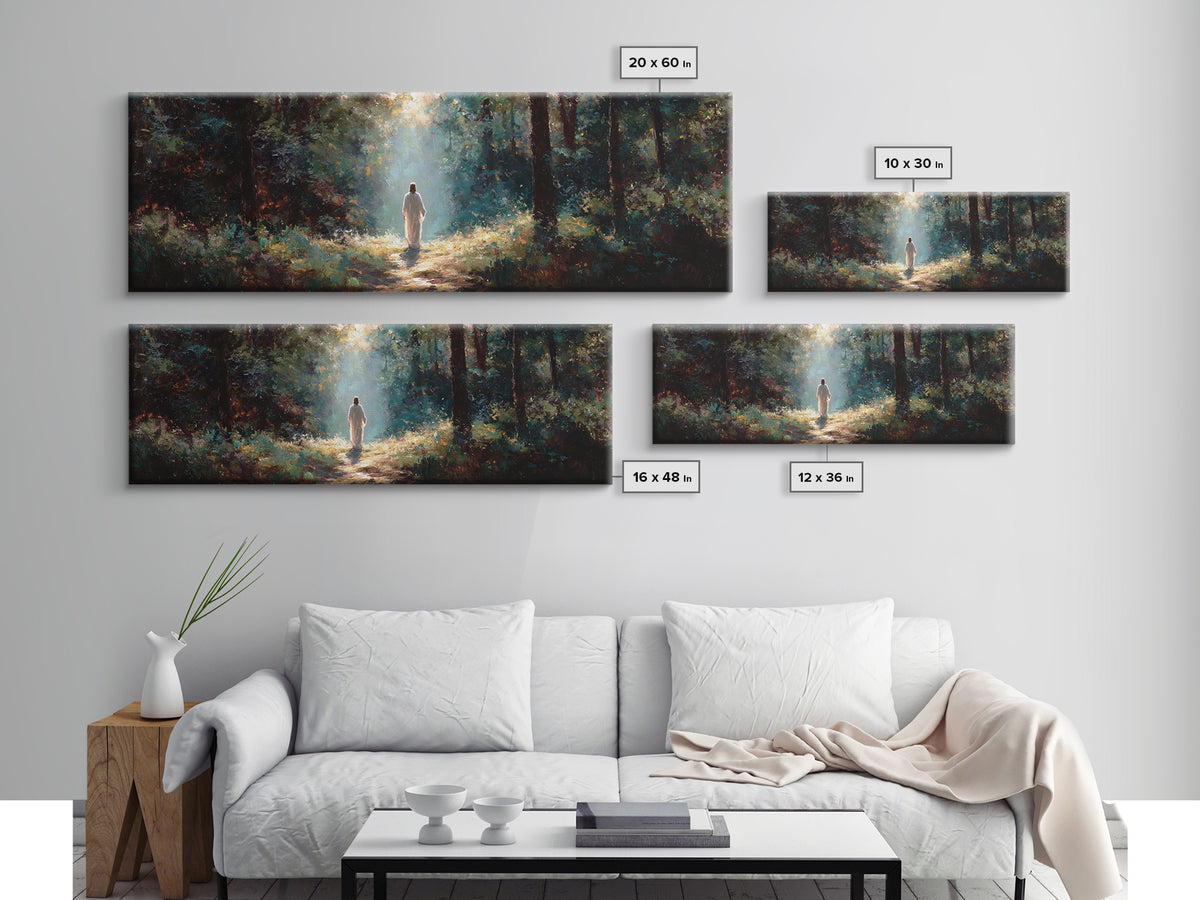 Light of the Forest | Framed Canvas Print | Panoramic Painting | Christian Wall Art | Christian Canvas | Jesus Painting | Christian Art Pri