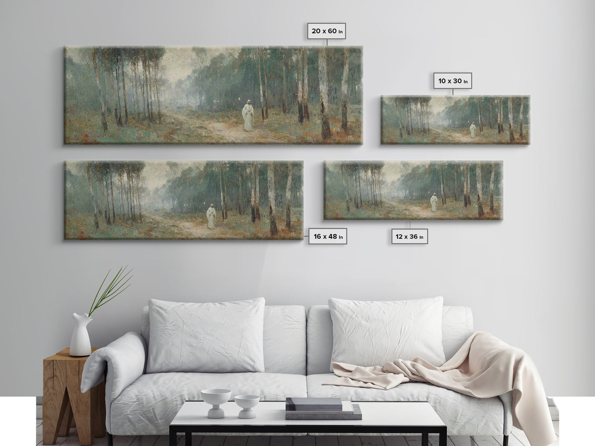 Quiet Woodland Savior, Framed Canvas Print, Panoramic Wall Art, Christian Art Canvas, Christian Wall Art, Jesus Painting, Christian Christm