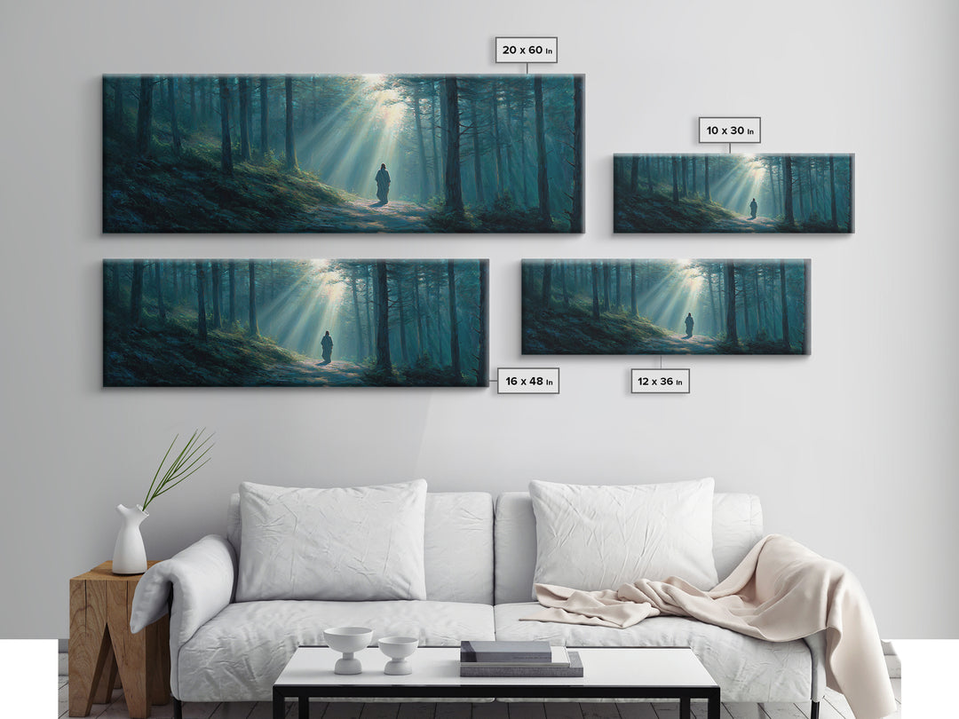 Path Of Divine Light, Framed Canvas Print, Panoramic Wall Art, Christian Wall Art, Jesus Painting, Christian Art Canvas, Modern Christian A