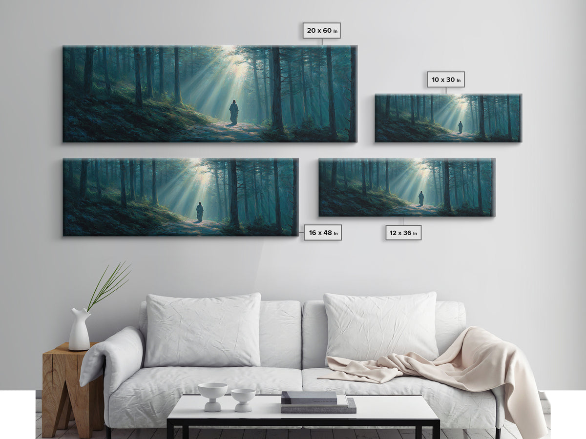 Path Of Divine Light, Framed Canvas Print, Panoramic Wall Art, Christian Wall Art, Jesus Painting, Christian Art Canvas, Modern Christian A