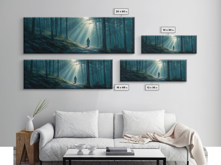 Path Of Divine Light, Framed Canvas Print, Panoramic Wall Art, Christian Wall Art, Jesus Painting, Christian Art Canvas, Modern Christian A