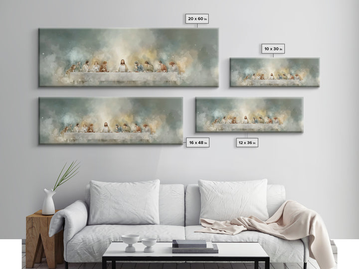 Celestial Last Supper, Framed Canvas Print, Panoramic Art, Christian Wall Art, Jesus Painting, Christian Christmas Art, Christian Art Canva