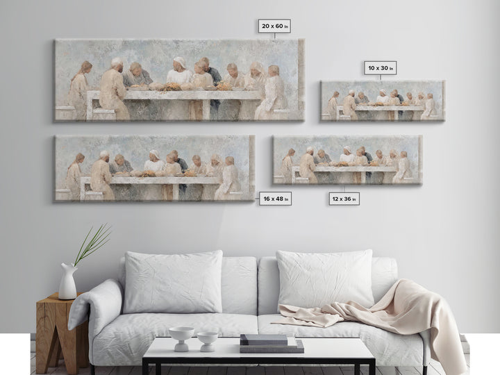 Quiet Table Fellowship – Framed Canvas Print – Panoramic Wall Art – Christian Art Canvas – Jesus Painting – Christmas Wall Art – Christian