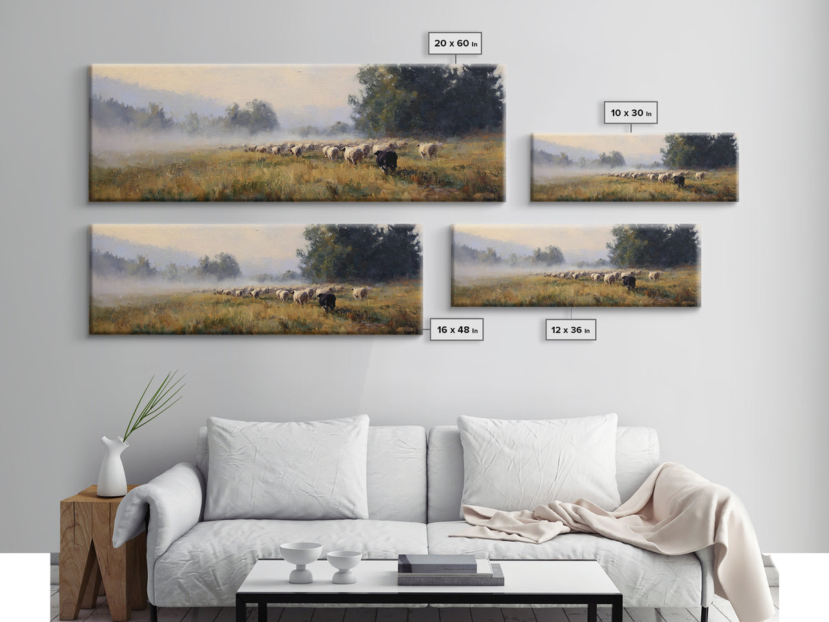 Morning Shepherd Path – Framed Canvas Print – Panoramic Art – Christian Painting – Christian Art Canvas – Christian Decor – Large Christian