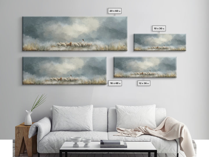 Starry Night Flock – Framed Canvas Print – Panoramic Wall Art – Christian Art Canvas – Christian Christmas Art – Jesus Painting – Christian