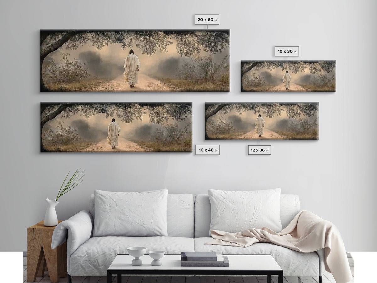 Walking In Grace, Framed Canvas Print, Panoramic Painting, Christian Wall Art, Jesus Canvas Art, Christian Art Print, Modern Christian Art