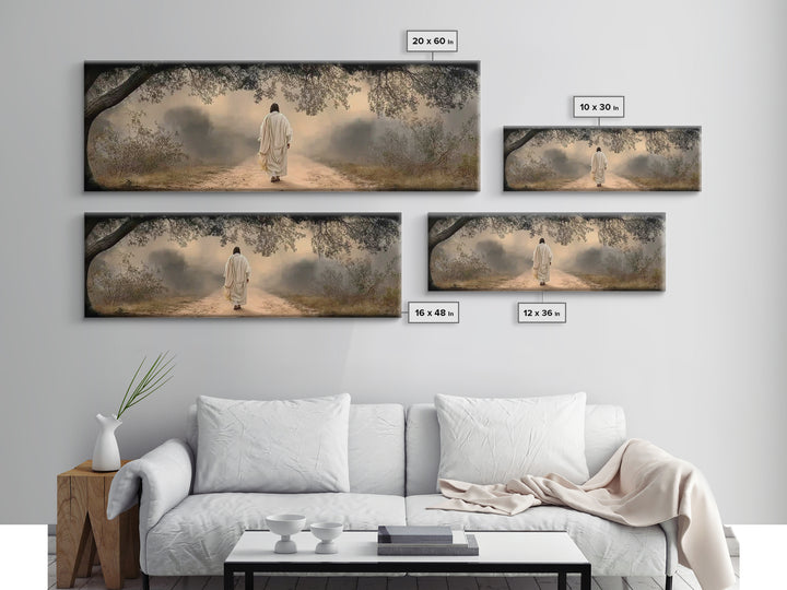 Walking In Grace, Framed Canvas Print, Panoramic Painting, Christian Wall Art, Jesus Canvas Art, Christian Art Print, Modern Christian Art