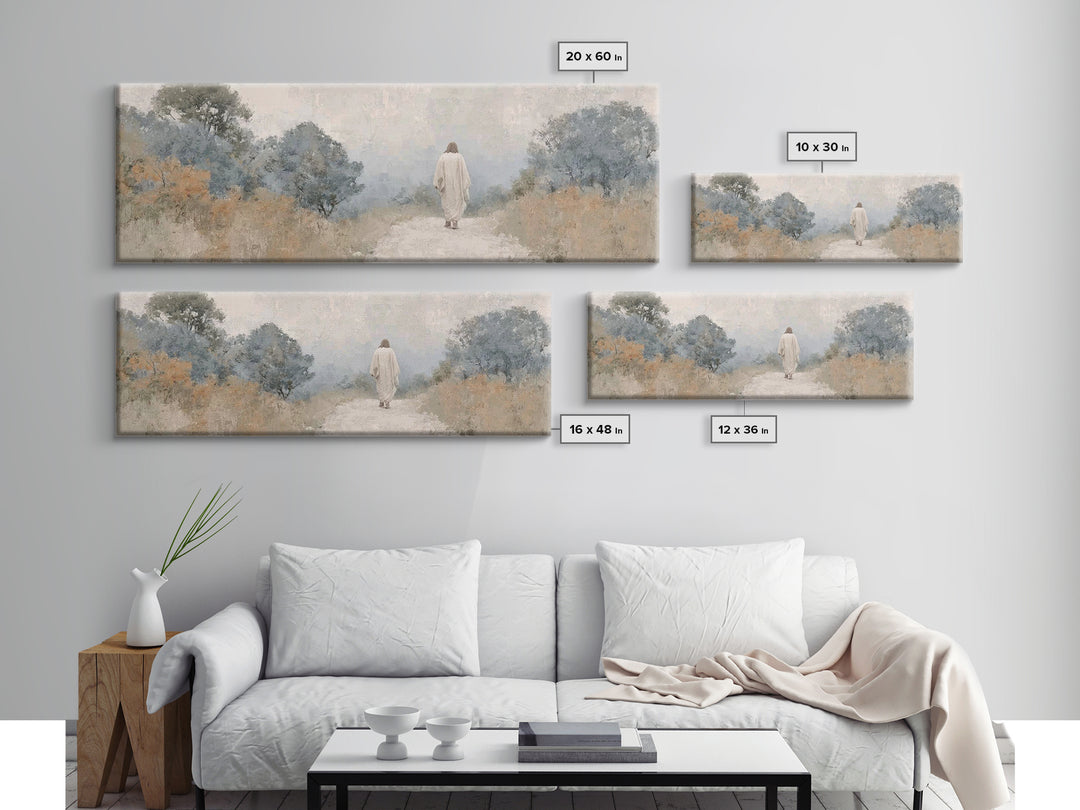 Quiet Garden Walk, Framed Canvas Print, Panoramic Wall Art, Christian Art Canvas, Modern Christian Painting, Christian Gift Ideas, Christia