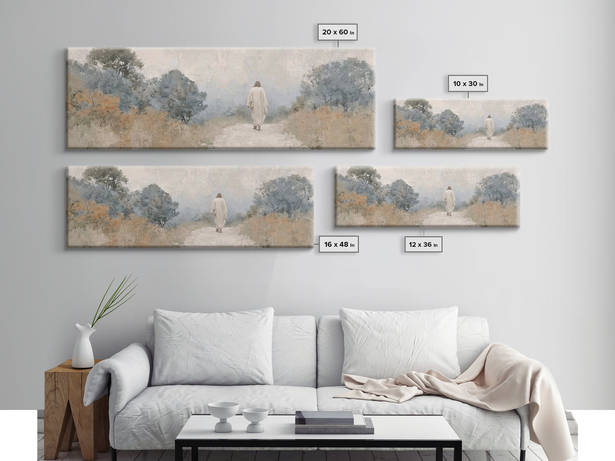 Quiet Garden Walk, Framed Canvas Print, Panoramic Wall Art, Christian Art Canvas, Modern Christian Painting, Christian Gift Ideas, Christia