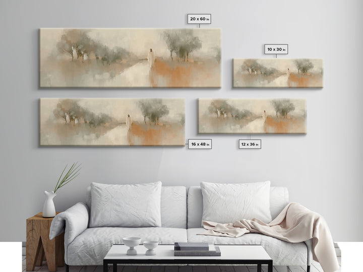 Dawnlit Journey | Framed Canvas Print | Panoramic Painting | Christian Wall Art | Jesus Painting | Christian Art Canvas | Christian Gift