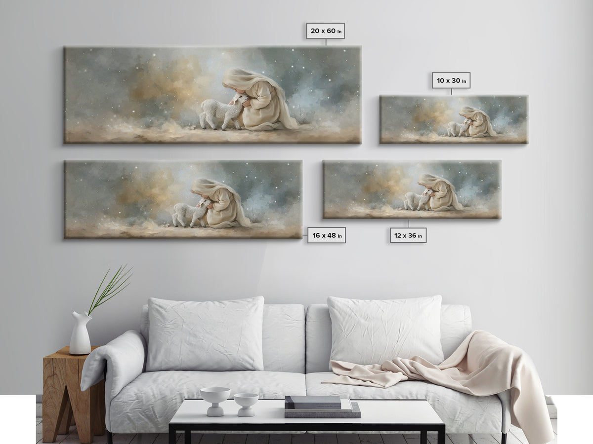 Heaven’s Gentle Care | Framed Canvas Print | Christian Art Canvas | Christmas Art | Panoramic Wall Art | Christian Decorations | Christian
