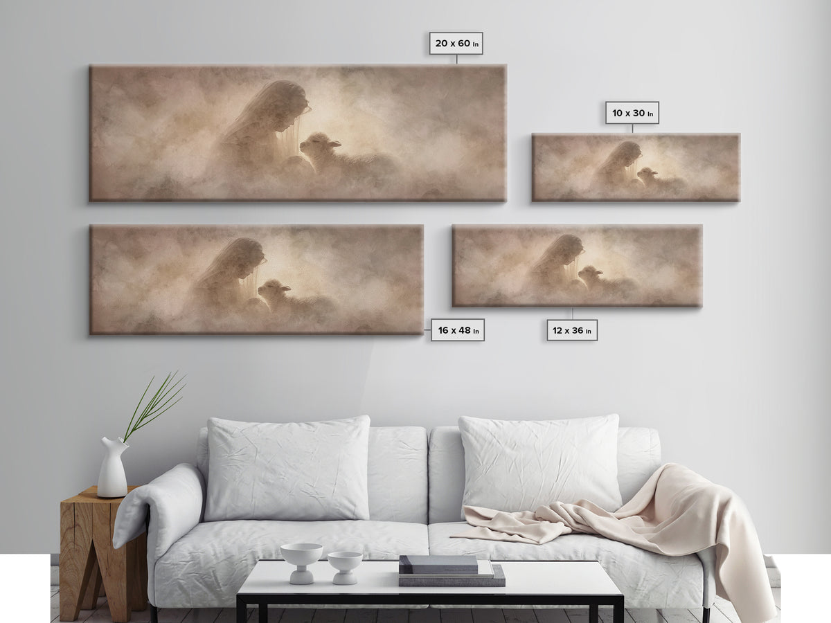 Sacred Embrace, Framed Canvas Print, Christian Christmas Art, Panoramic Painting, Christian Wall Art, Framed Christian Art, Christmas Art