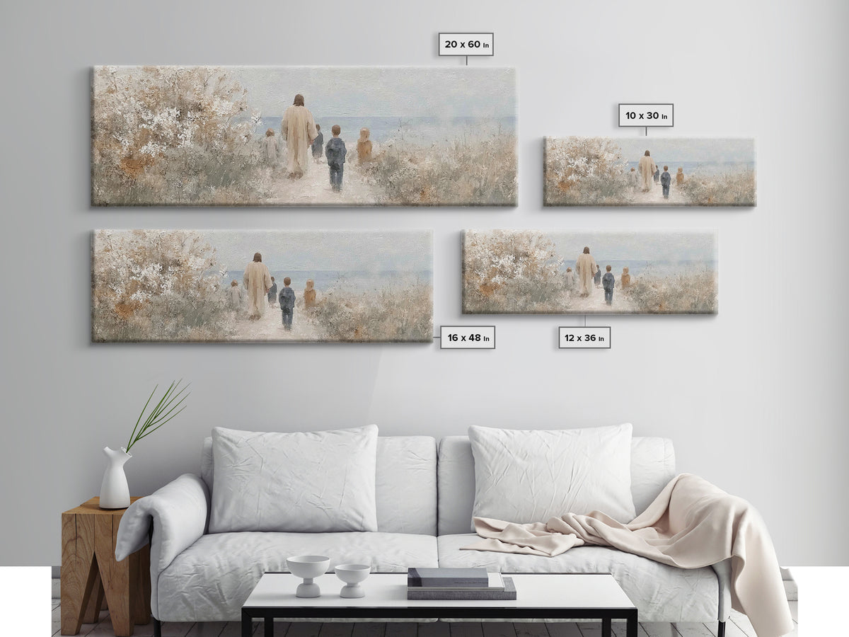 Silent Footsteps, Framed Canvas Print, Christian Art Canvas, Panoramic Painting, Jesus Wall Art, Christian Art Gift, Christmas Art