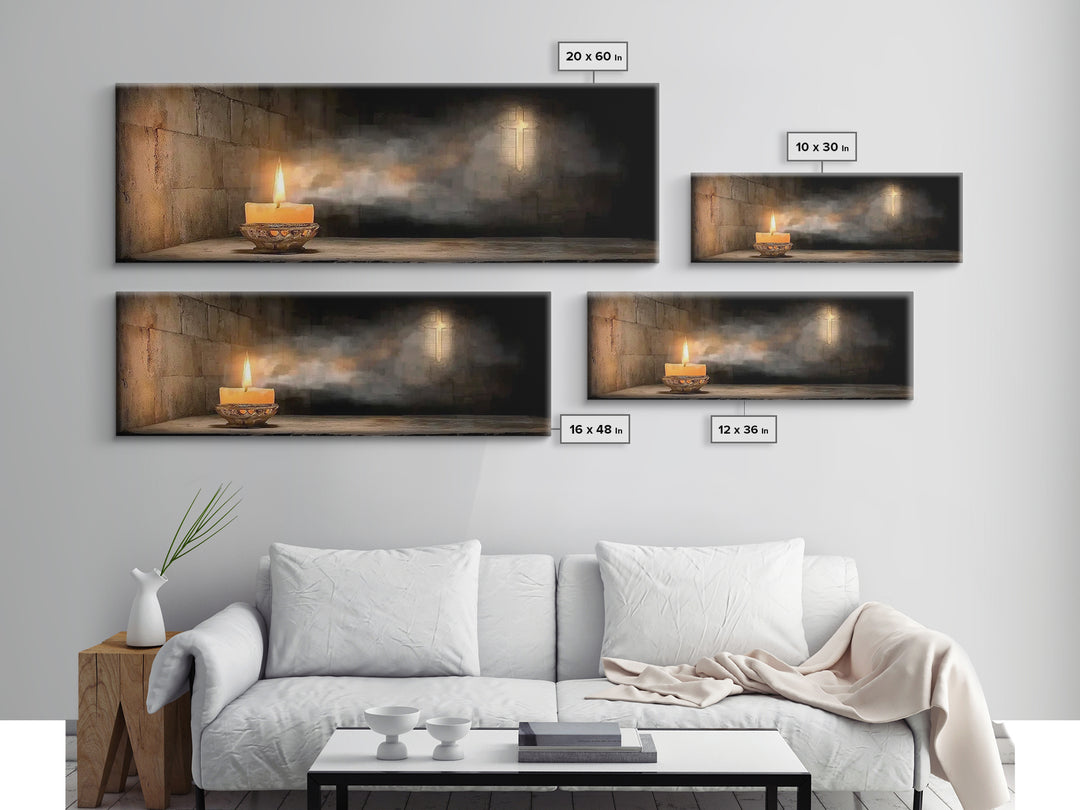 Candle of Faith – Framed Canvas Print – Christian Art Canvas – Christian Wall Art – Panoramic Art – Jesus Painting