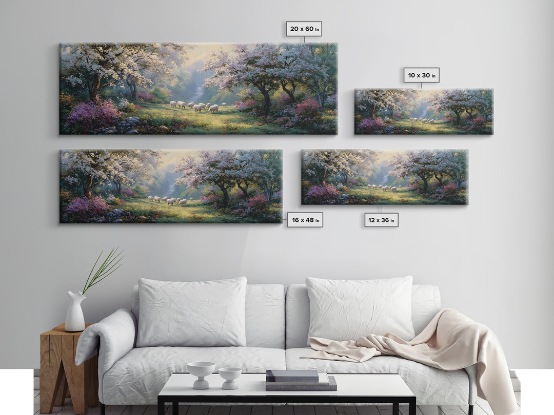 Blossom Dawn Path | Framed Canvas Print | Christian Art Canvas | Jesus Painting | Panoramic Wall Art | Christian Wall Art | Christmas Art
