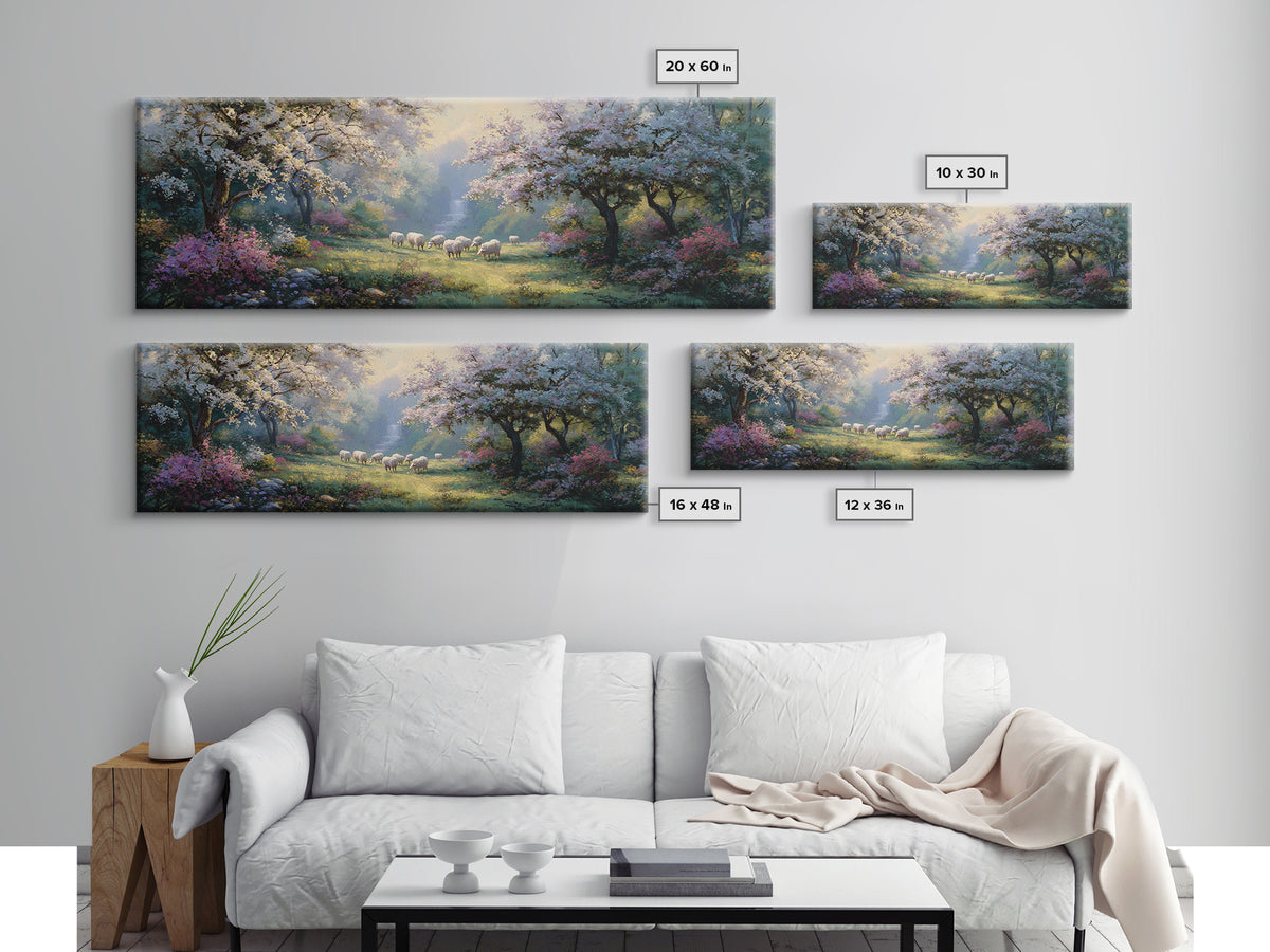 Blossom Dawn Path | Framed Canvas Print | Christian Art Canvas | Jesus Painting | Panoramic Wall Art | Christian Wall Art | Christmas Art
