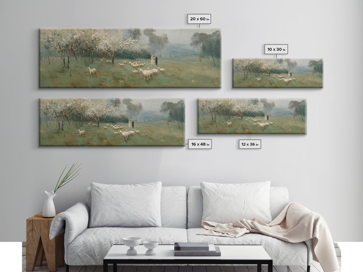 Pastoral Spring Light, Framed Canvas Print, Christian Wall Art, Panoramic Painting, Jesus Canvas Art, Christian Art Canvas, Christmas Art