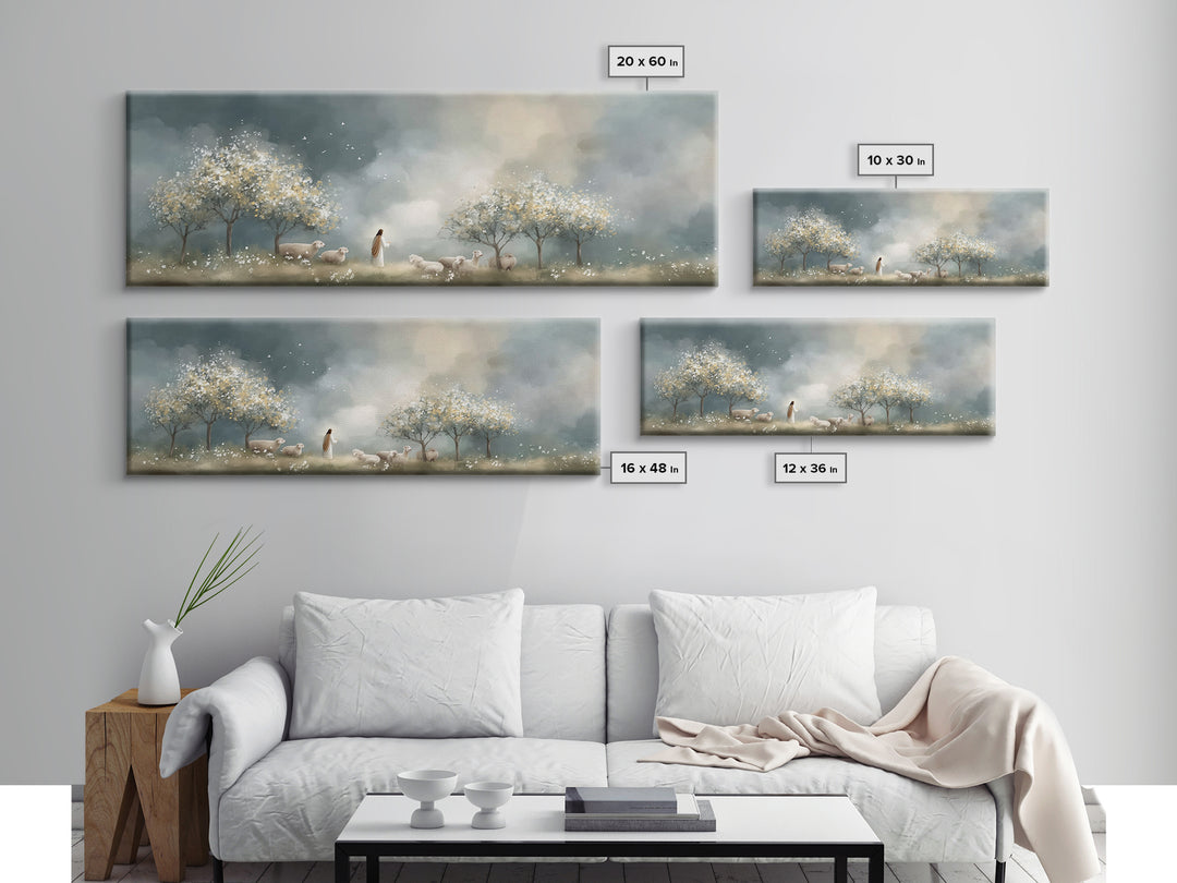 Radiant Shepherd Light – Framed Canvas Print – Christian Art Canvas – Panoramic Painting – Jesus Wall Art – Christian Christmas Art