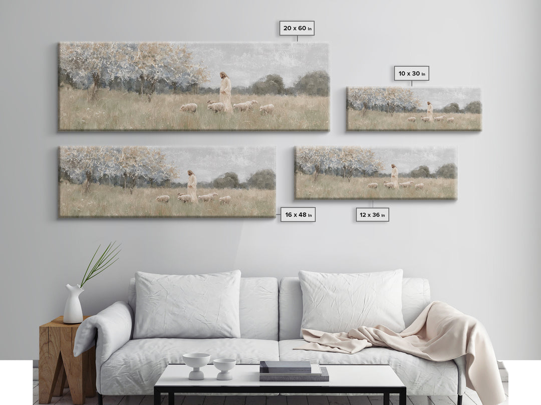 Heavenly Pastures | Framed Canvas Print | Christian Wall Art | Panoramic Art | Jesus Painting | Christian Art Canvas | Christmas Art
