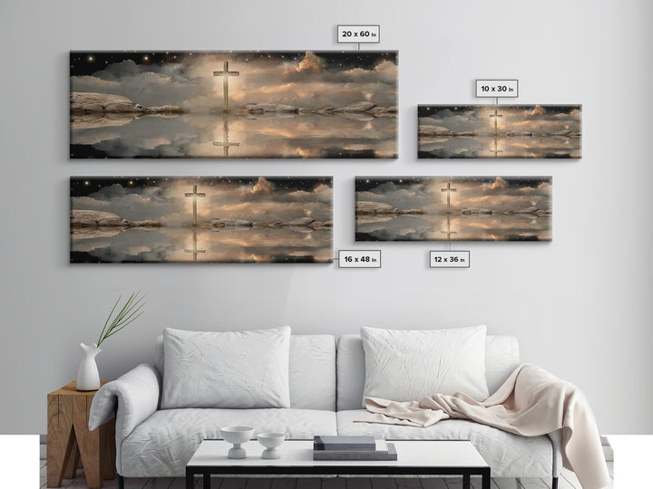 Night Of The Cross – Framed Canvas Print – Panoramic Wall Art – Christian Art Canvas – Christian Painting – Christmas Art – Christian Decor