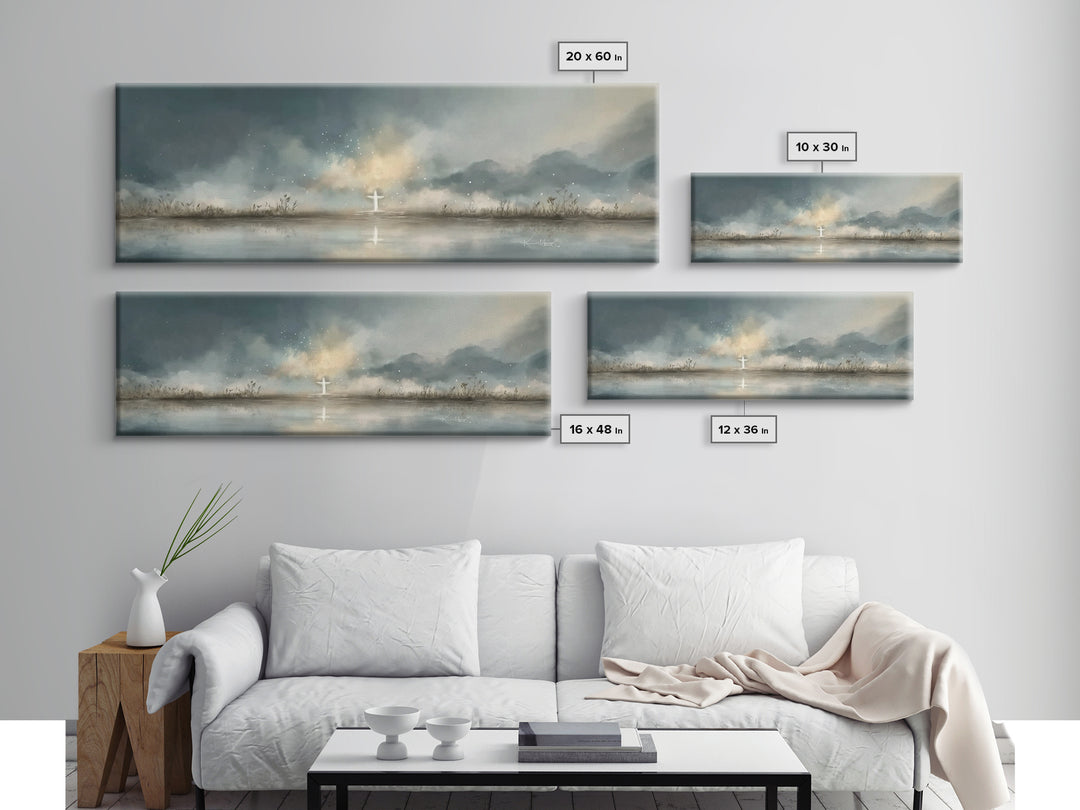 Cross At Horizon | Framed Canvas Print | Panoramic Print | Christian Art Canvas | Christian Wall Art | Minimalist Christian Art | Christmas