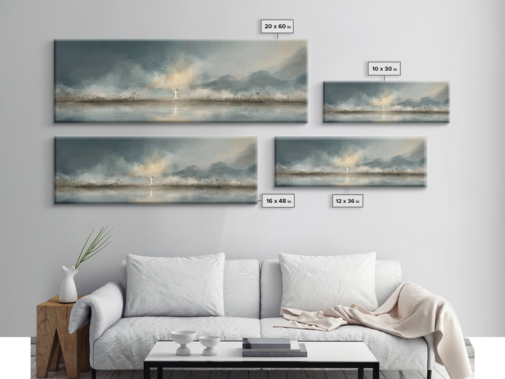 Cross At Horizon | Framed Canvas Print | Panoramic Print | Christian Art Canvas | Christian Wall Art | Minimalist Christian Art | Christmas