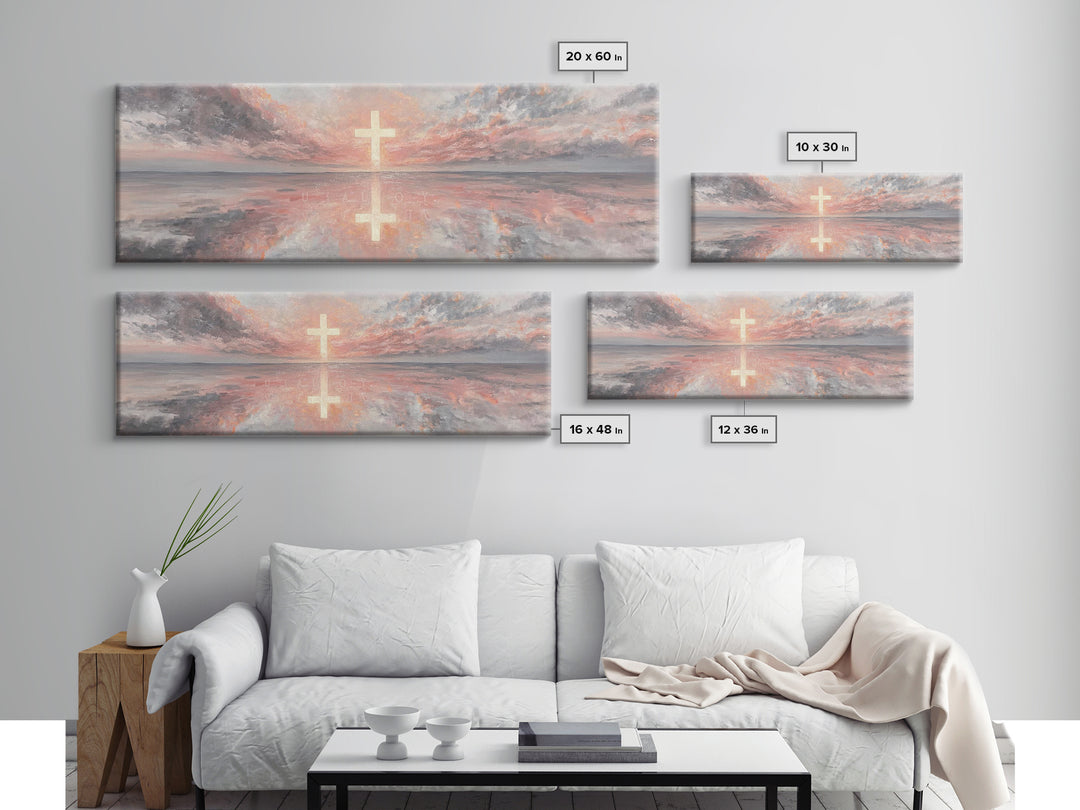 Radiant Cross Sky | Framed Canvas Print | Christian Art Canvas | Panoramic Wall Art | Christian Painting | Christian Decor | Christmas Art