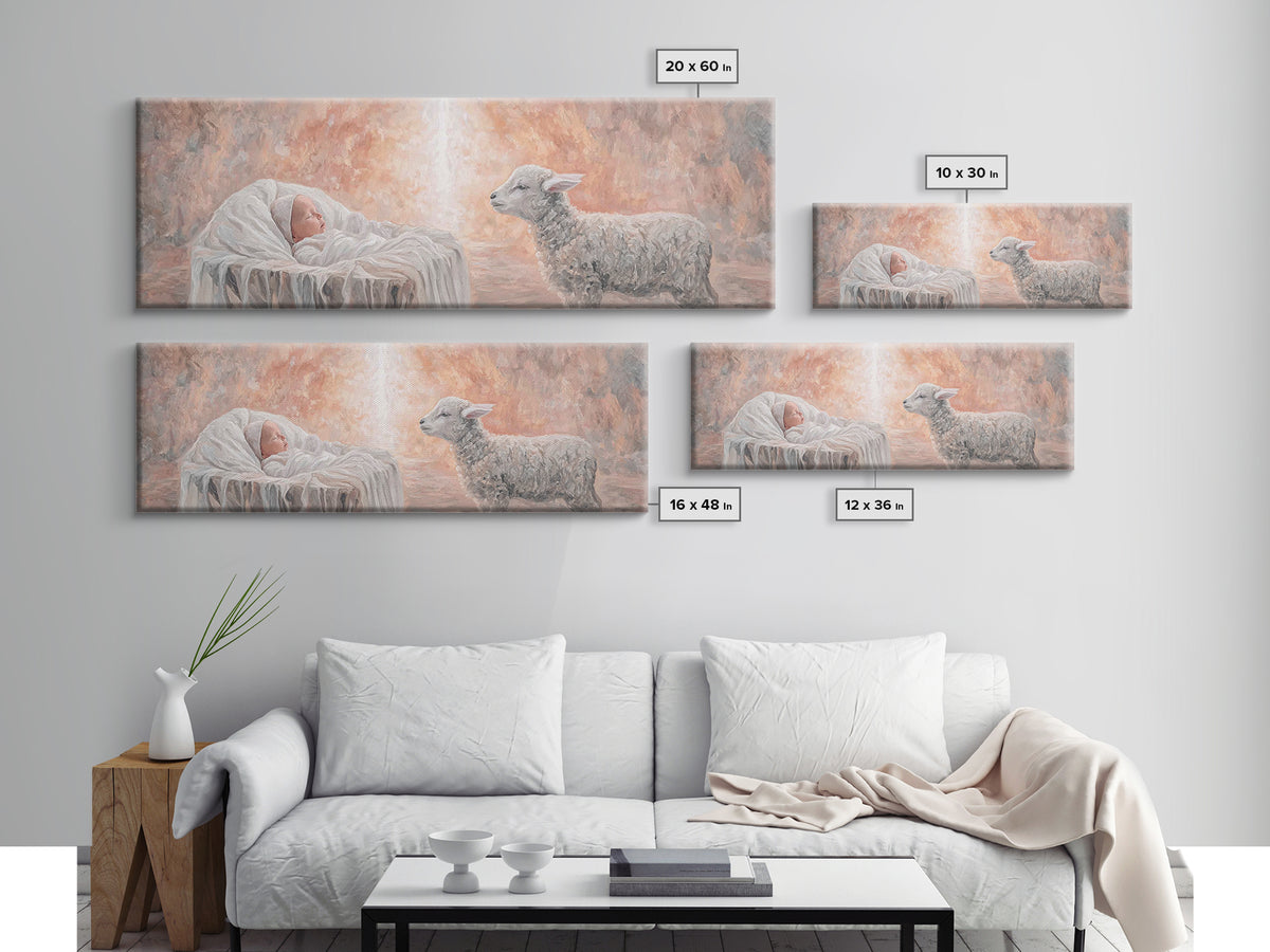 Lamb Of Light – Framed Canvas Print – Christian Art Canvas – Panoramic Wall Art – Christian Christmas Art – Jesus Art Print – Christian Dec