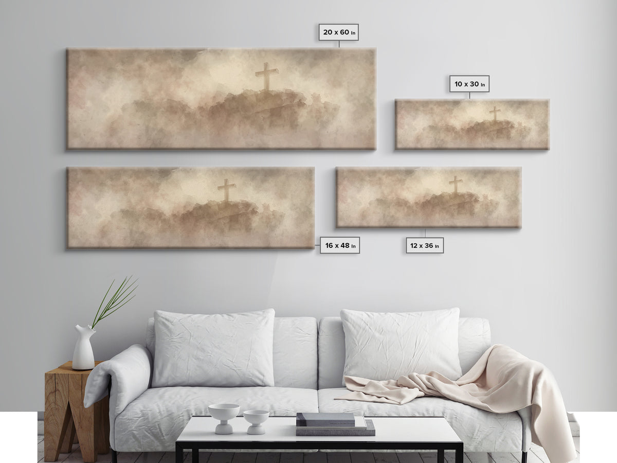 Cross Of Mercy, Framed Canvas Print, Christian Wall Art, Christian Art Canvas, Christian Painting, Christmas Art Prints, Panoramic Painting