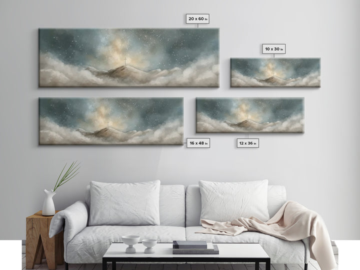 Starlit Redemption | Framed Canvas Print | Christian Wall Art | Jesus Painting | Christian Art Print | Christmas Art | Panoramic Wall Art