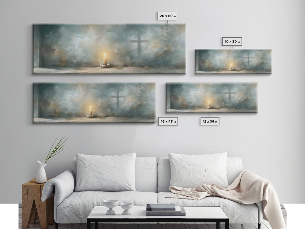 Sanctuary Flame – Framed Canvas Print – Panoramic Print – Christian Christmas Art – Christian Wall Art – Christian Art Canvas