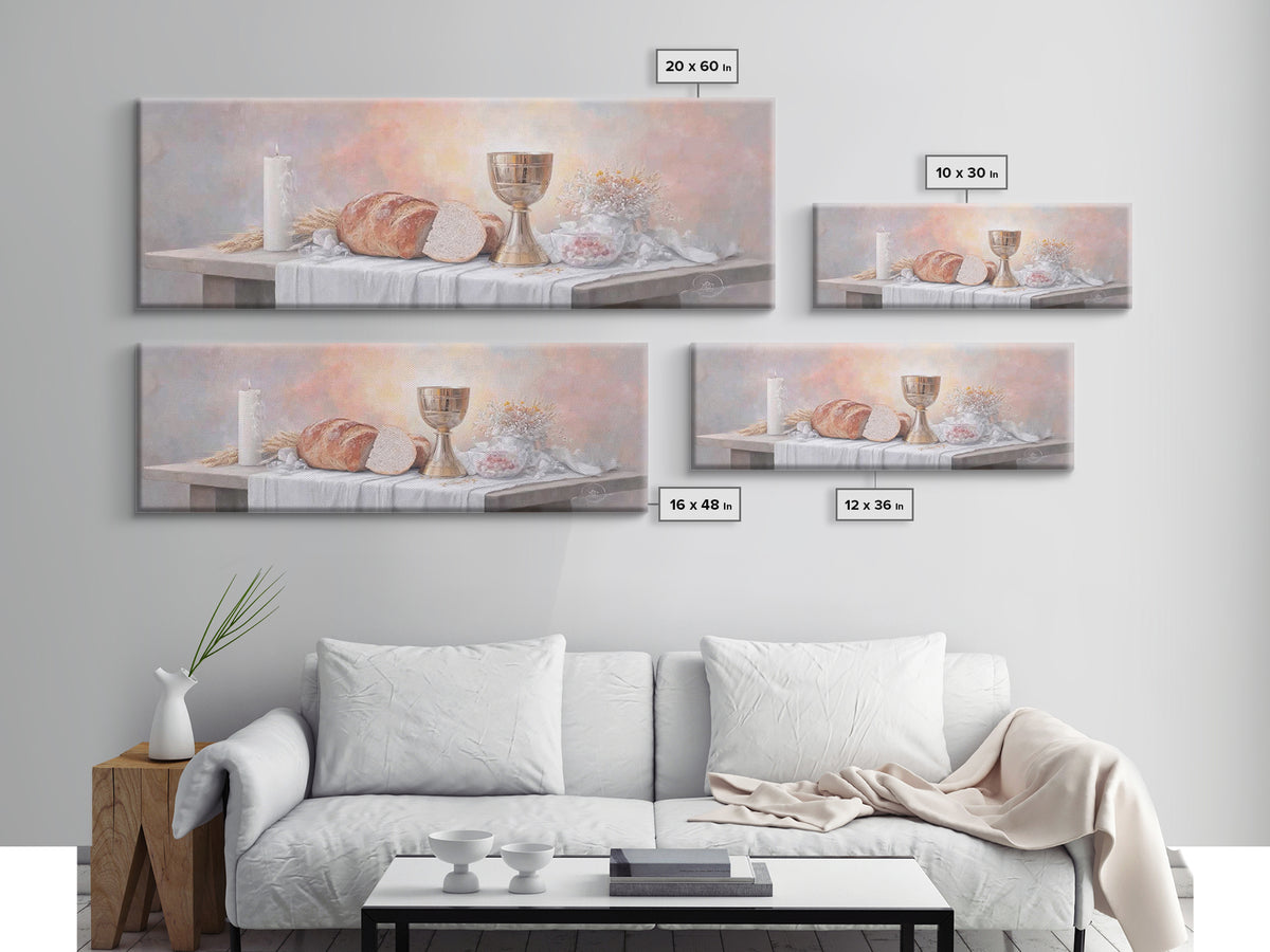 Table Of Blessing – Framed Canvas Print – Christian Wall Art – Christian Art Canvas – Christian Painting – Christmas Art – Panoramic Frame