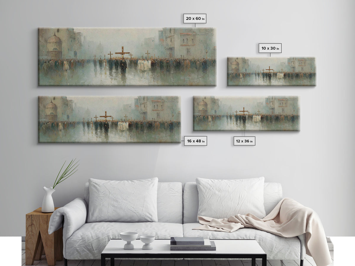 Holy Journey Night, Framed Canvas Print, Christian Christmas Art, Panoramic Wall Art, Jesus Christmas Art, Christmas Art Prints, Christian