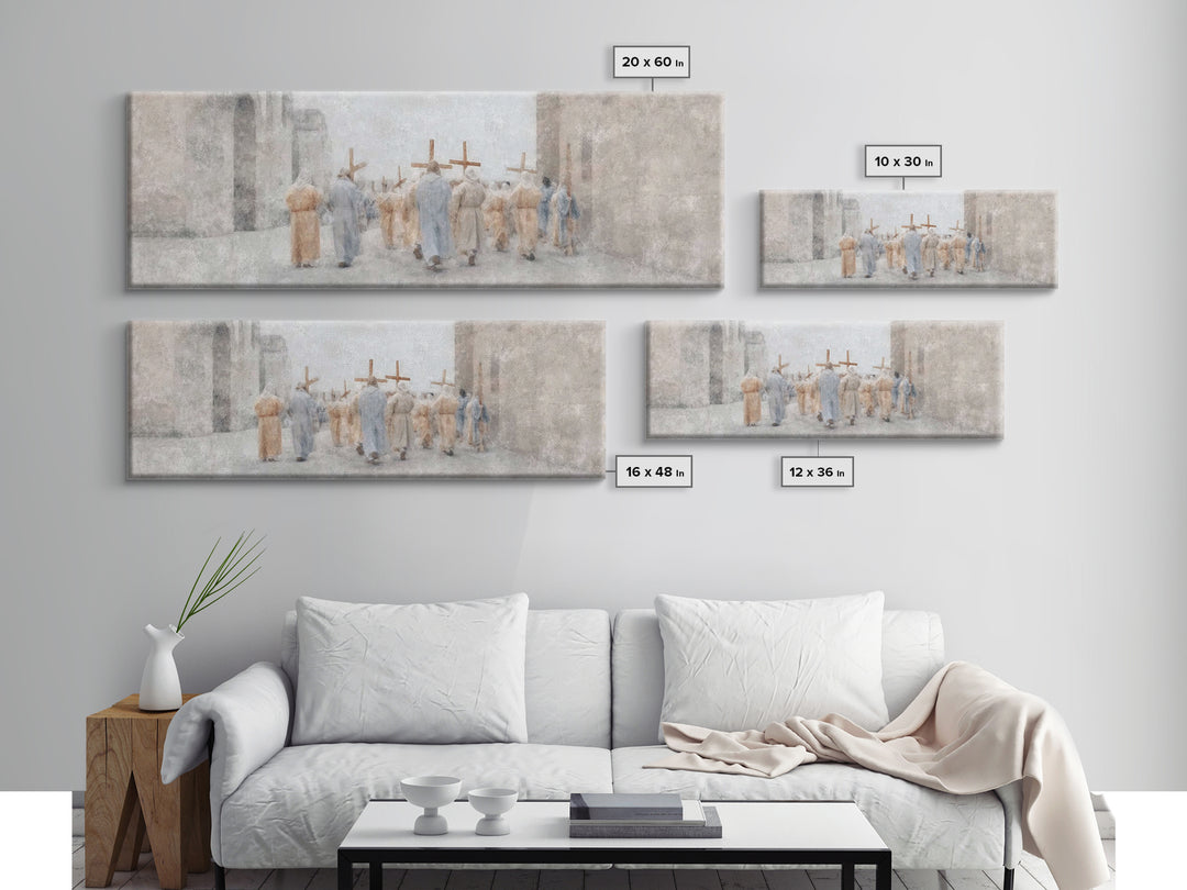 Pilgrims Of Light, Framed Canvas Print, Christian Wall Art, Christian Art Canvas, Panoramic Painting, Modern Christian Art