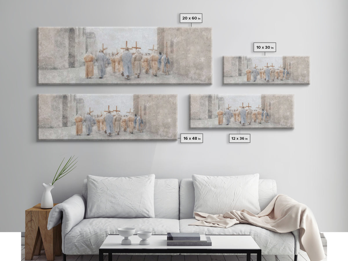Pilgrims Of Light, Framed Canvas Print, Christian Wall Art, Christian Art Canvas, Panoramic Painting, Modern Christian Art