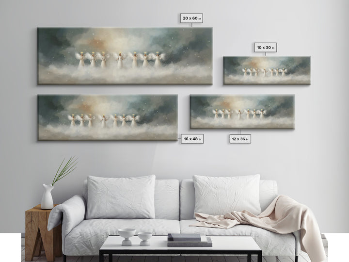 Angels Of Dawn, Framed Canvas Print, Christian Wall Art, Panoramic Art, Christian Christmas Art, Christian Art Canvas