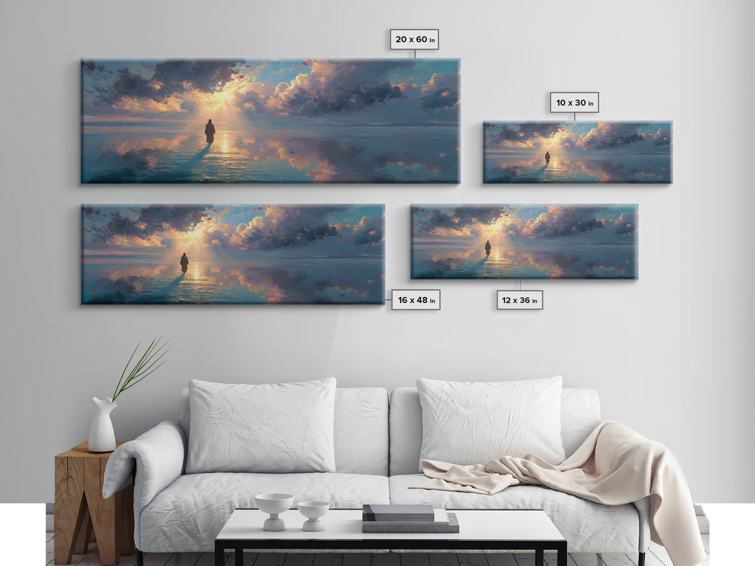Path Of The Savior, Framed Canvas Print, Christian Wall Art, Panoramic Painting, Jesus Art Print, Modern Christian Art