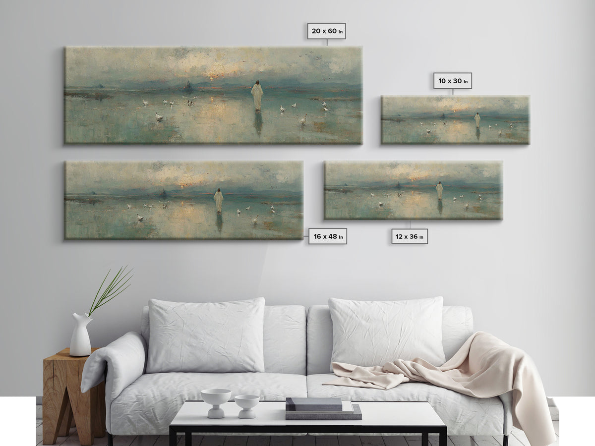 Light Of His Steps – Framed Canvas Print – Christian Wall Art – Panoramic Art – Christian Art Canvas – Jesus Painting