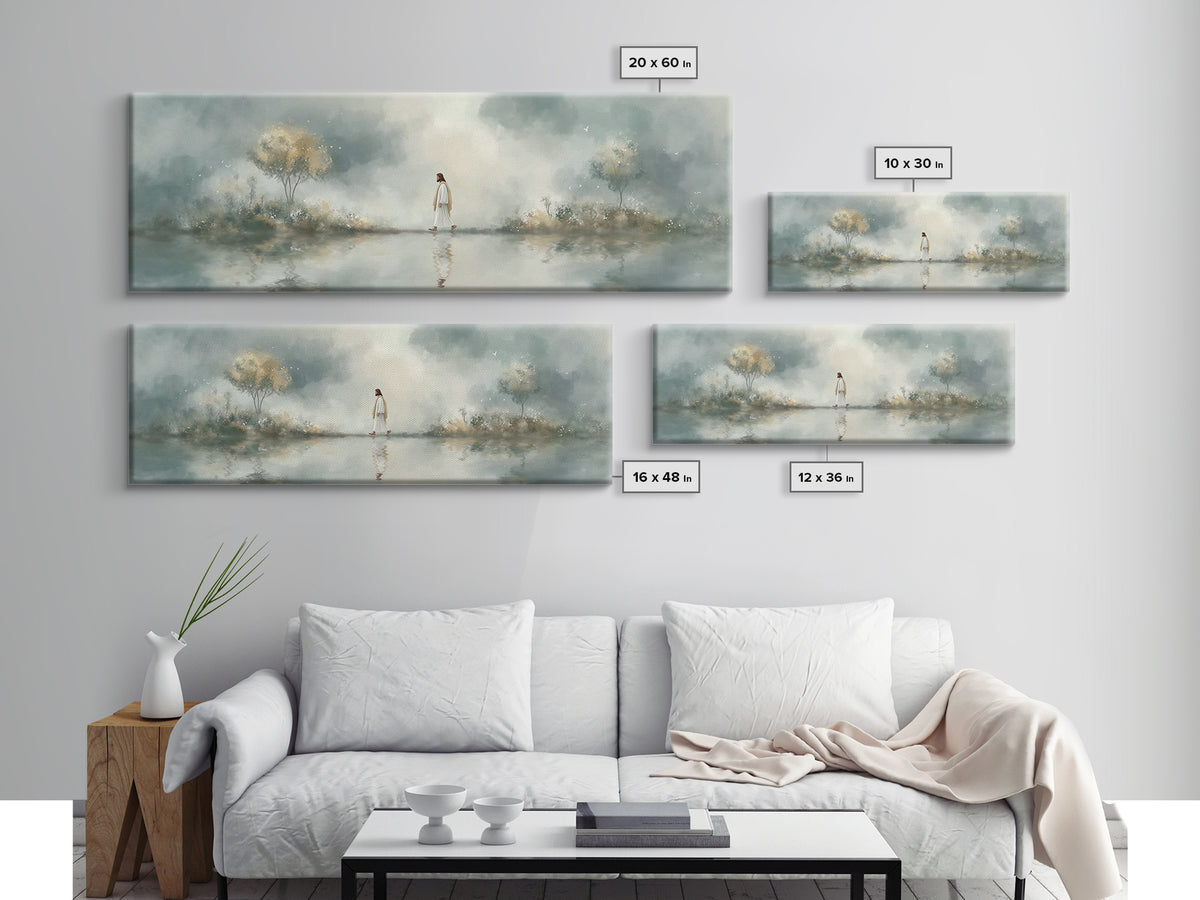 Walk Of Peace, Framed Canvas Print, Christian Wall Art, Christian Art Canvas, Panoramic Art, Large Jesus Painting