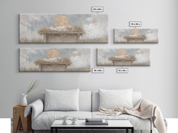 Radiant Manger Peace | Framed Canvas Print | Christian Christmas Art | Christian Wall Art | Christmas Canvas Wall Art | Panoramic Art | Chr