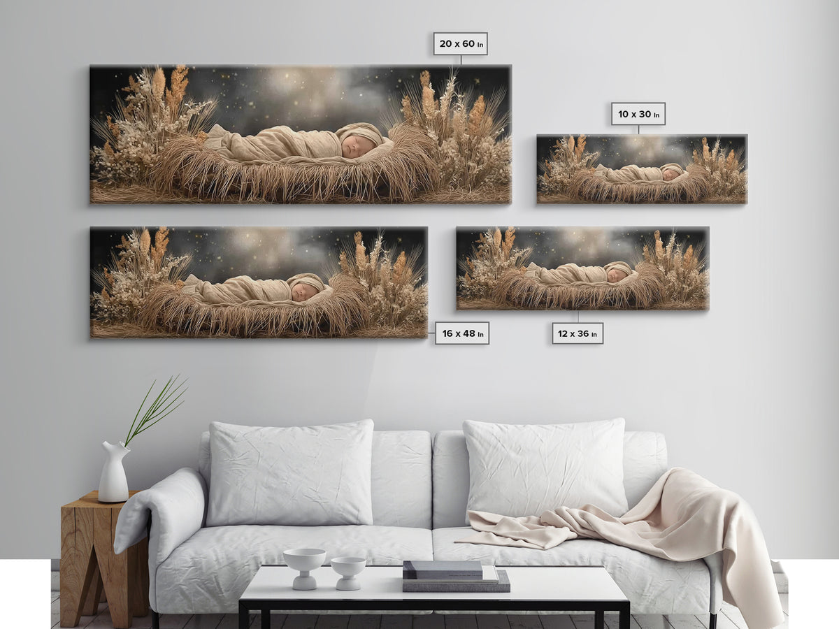 Starry Night Cradle, Framed Canvas Print, Christian Wall Art, Jesus Christmas Art, Christian Art Canvas, Panoramic Painting, Christian Chri