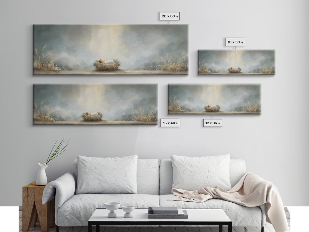 Heavenly Dawn Cradle – Framed Canvas Print – Christian Art – Panoramic Wall Art – Christian Christmas Art – Christian Art Canvas – Christma