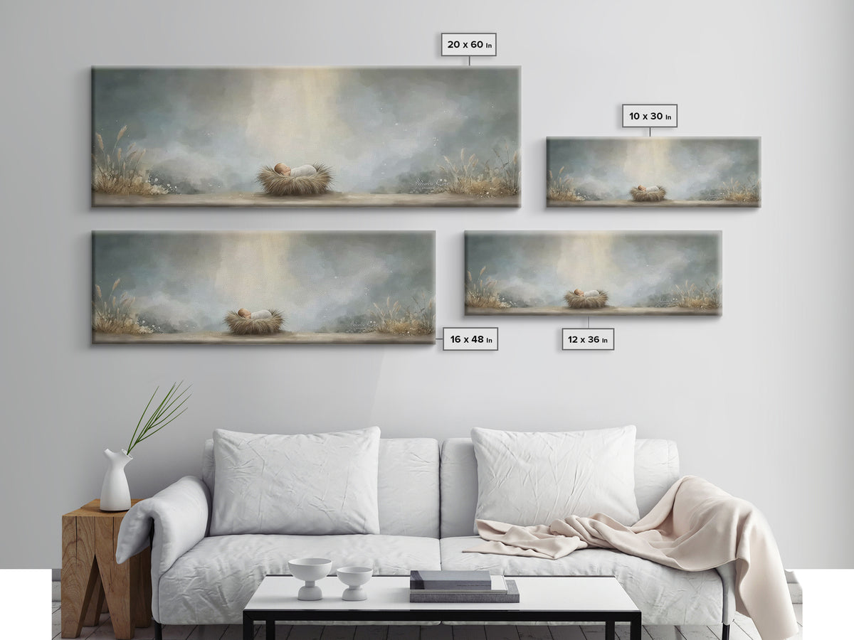 Heavenly Dawn Cradle – Framed Canvas Print – Christian Art – Panoramic Wall Art – Christian Christmas Art – Christian Art Canvas – Christma