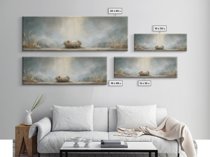 Heavenly Dawn Cradle – Framed Canvas Print – Christian Art – Panoramic Wall Art – Christian Christmas Art – Christian Art Canvas – Christma